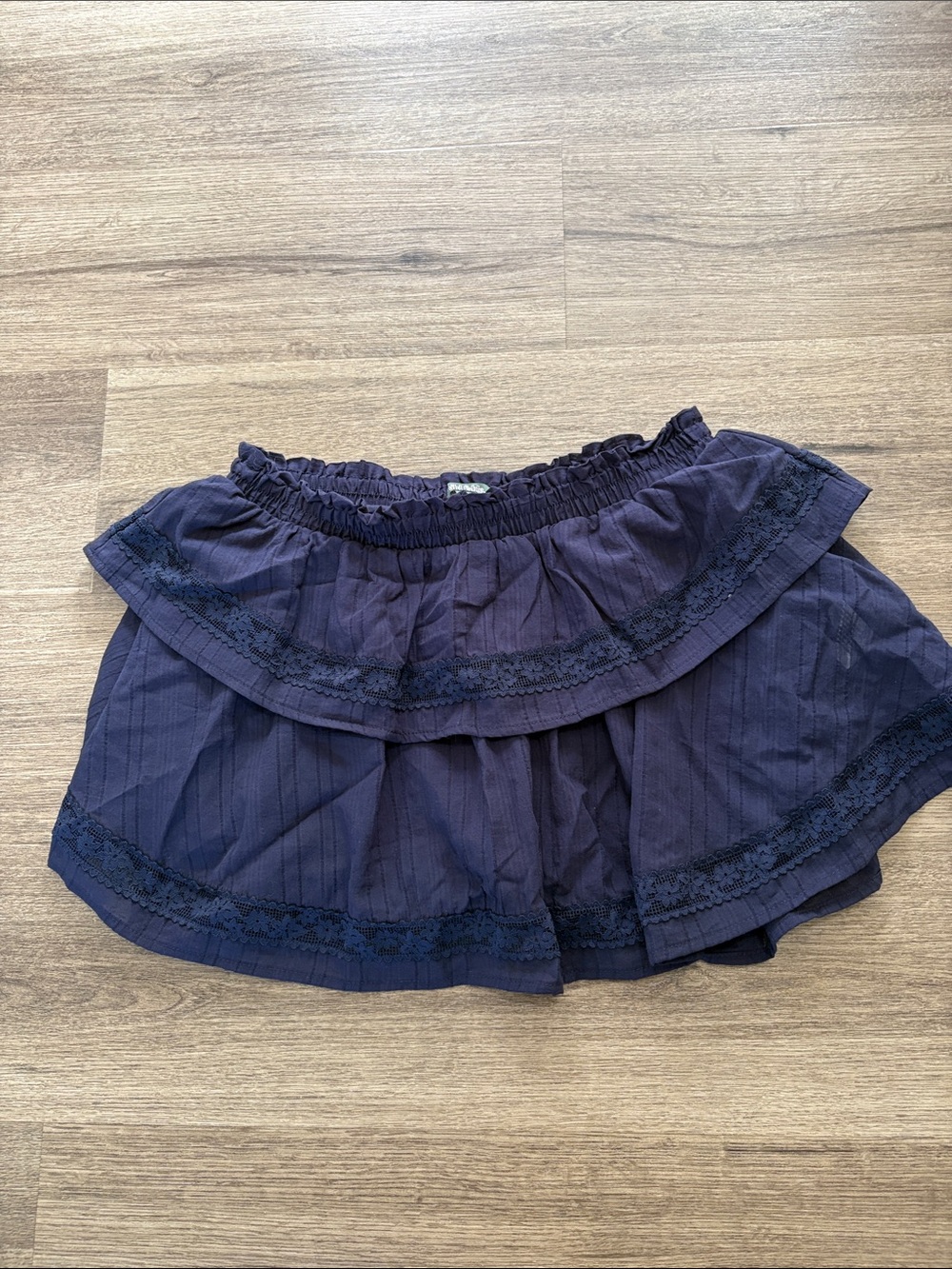 wild fable Navy Tiered Lace-Trim Skater Skirt